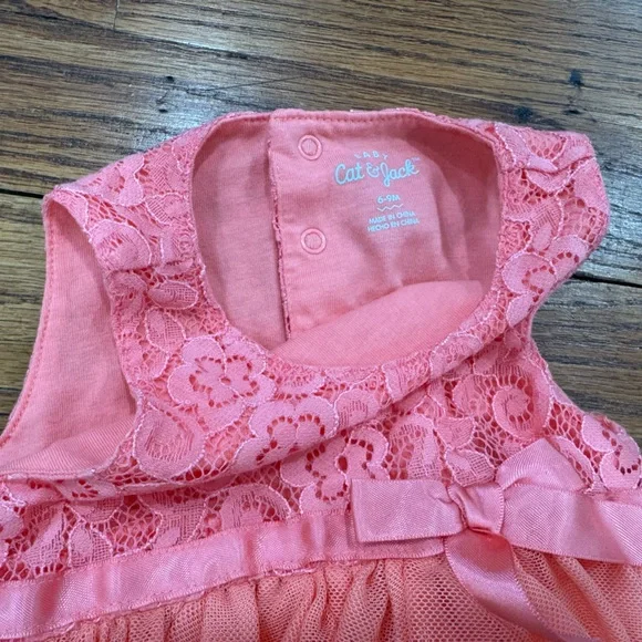 Baby Girl Lace Tulle Tutu Dress Coral Pink Size 6-9 months Cat & Jack - Picture 3 of 3